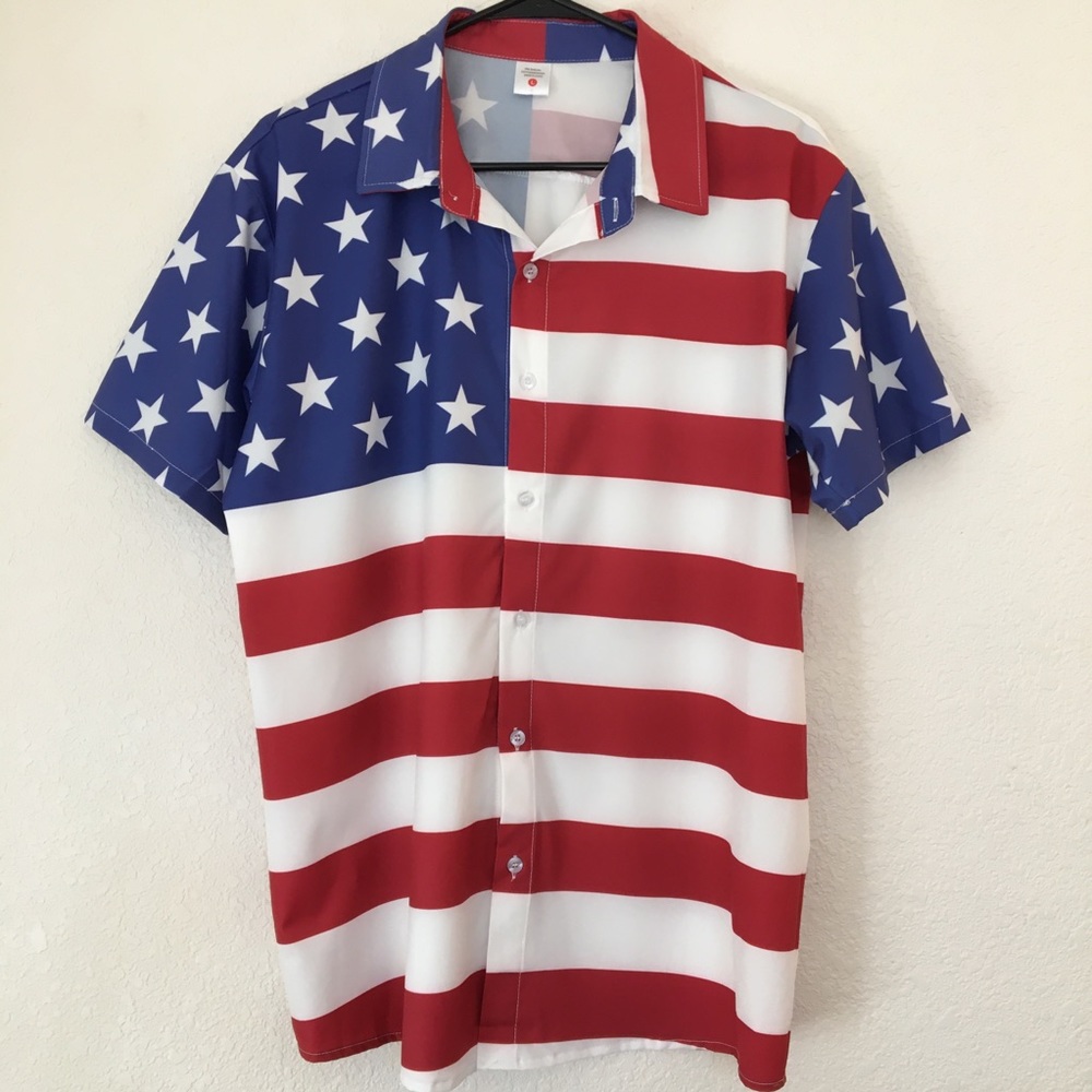 American Flag Short Sleeve Button Down